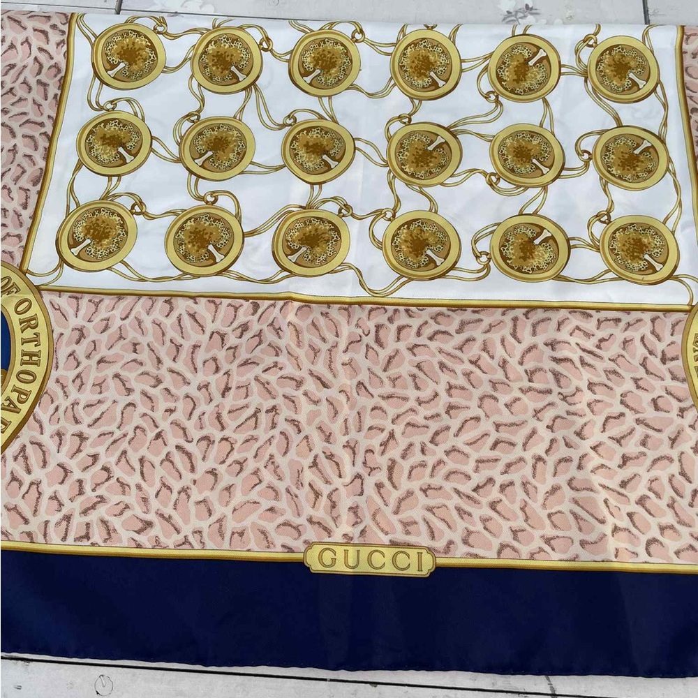 Gucci White and Navy Scarf with Gold Accents - Picture 6 of 8